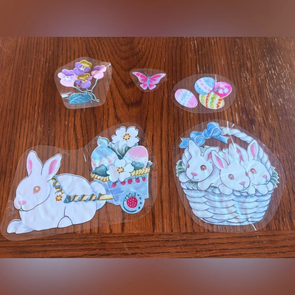 Vintage Easter window cling decorations lot bunnies eggs ducks flowers‎